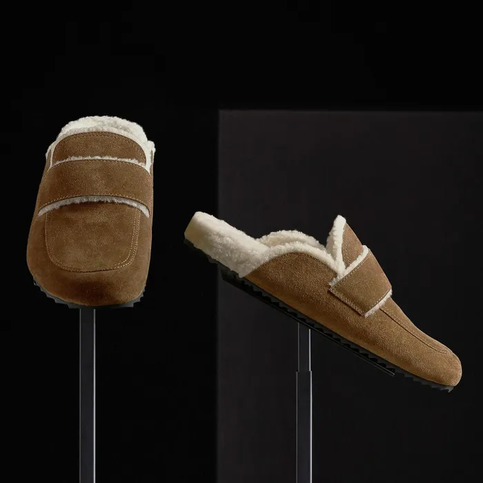 James Perse SlipOns MenSINGLEQUOTEADDEDs Suede Shearling Lined Loafer Tabaccoivory 8211 Men
