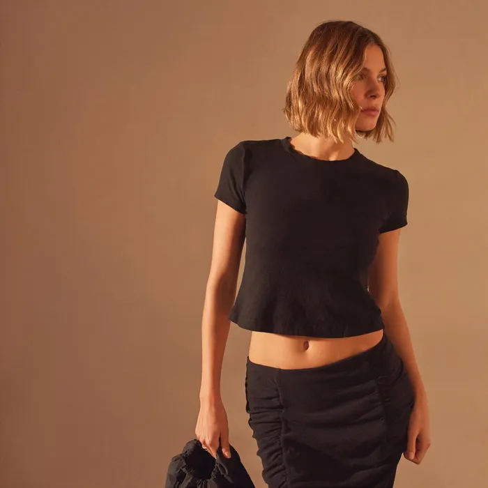 James Perse TShirts Brushed Jersey Cropped Tee Black 8211 Women