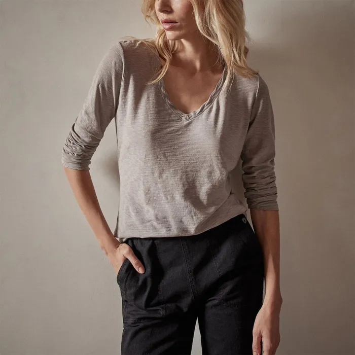 James Perse TShirts Sheer Slub Long Sleeve V Neck Tee Dapple 8211 Women