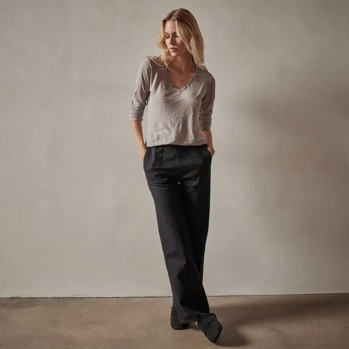 James Perse TShirts Sheer Slub Long Sleeve V Neck Tee Dapple 8211 Women