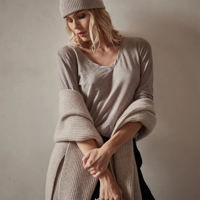 James Perse TShirts Sheer Slub Long Sleeve V Neck Tee Dapple 8211 Women