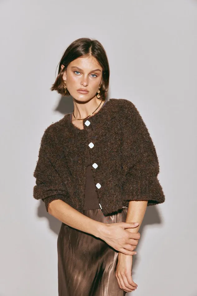 JumpersSweaters Women VRG GRL Elsie Knit Cardigan Chocolate