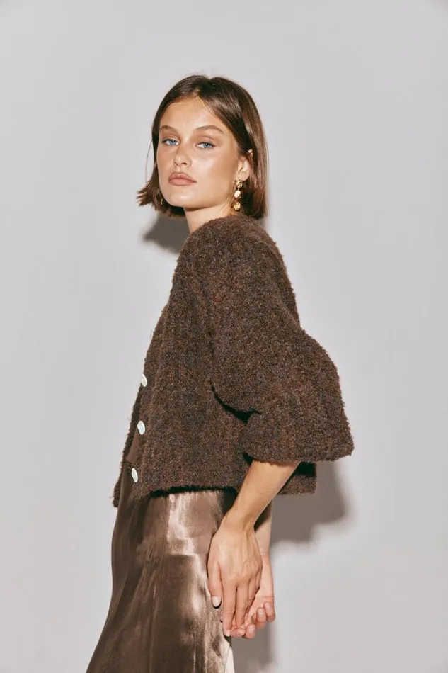 JumpersSweaters Women VRG GRL Elsie Knit Cardigan Chocolate JumpersSweaters Women VRG GRL Elsie Knit Cardigan Chocolate