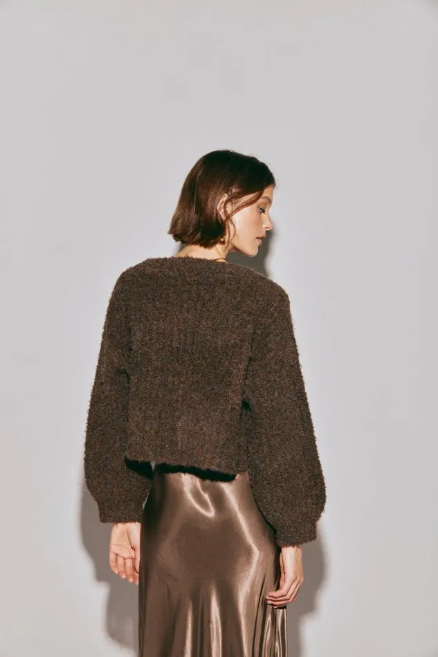 JumpersSweaters Women VRG GRL Elsie Knit Cardigan Chocolate JumpersSweaters Women VRG GRL Elsie Knit Cardigan Chocolate