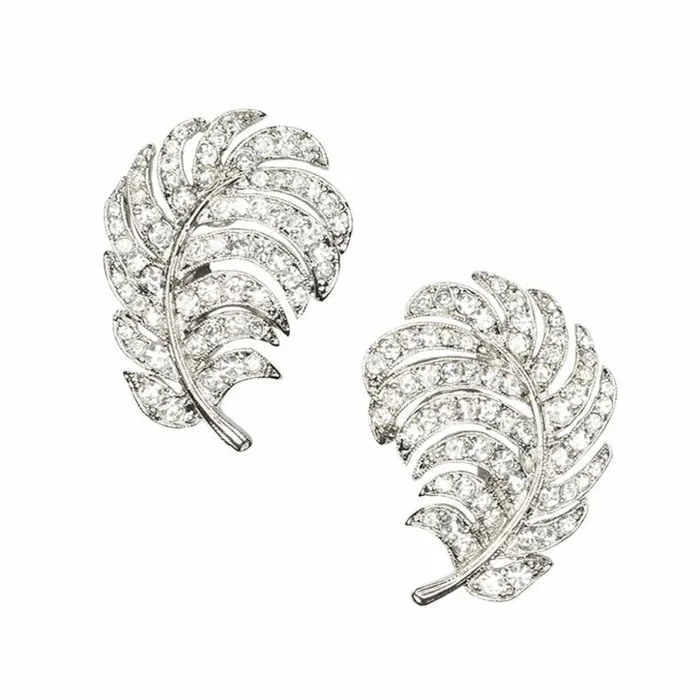 Kenneth Jay Lane Clear Crystal Earrings Women Crystal Feather ClipOn Earrings Kenneth Jay Lane Clear Crystal Earrings Women Crystal Feather ClipOn Earrings