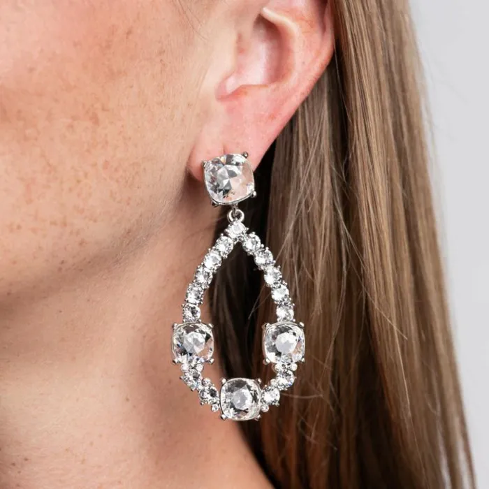 Kenneth Jay Lane Clear Crystal Earrings Women Crystal Squares And Open Teardrop Pierced Earrings Kenneth Jay Lane Clear Crystal Earrings Women Crystal Squares And Open Teardrop Pierced Earrings