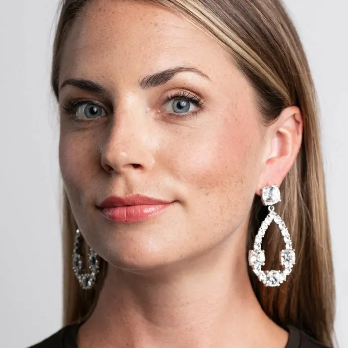 Kenneth Jay Lane Clear Crystal Earrings Women Crystal Squares And Open Teardrop Pierced Earrings