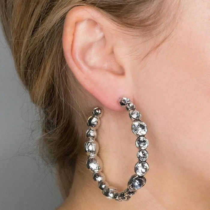 Kenneth Jay Lane Clear Crystal Earrings Women Silver And Crystal Hoop Earrings Kenneth Jay Lane Clear Crystal Earrings Women Silver And Crystal Hoop Earrings