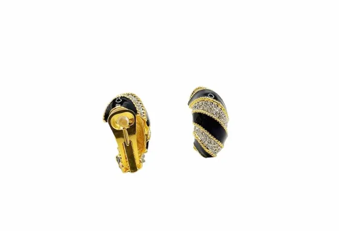 Kenneth Jay Lane Dark Color Earrings Women Black Enamel With Crystal Rope Twist Earring