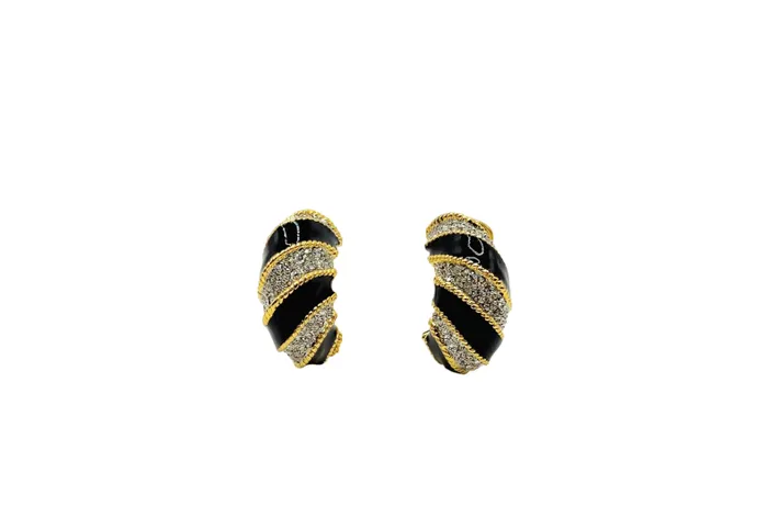 Kenneth Jay Lane Dark Color Earrings Women Black Enamel With Crystal Rope Twist Earring