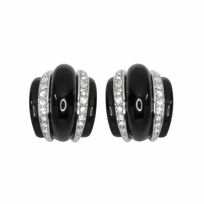 Kenneth Jay Lane Dark Color Earrings Women Black Ribbed Hoop Clip Earrings