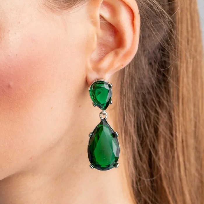 Kenneth Jay Lane Dark Color Gem Earrings Women Emerald And Silver Teardrop Pierced Or Clip Earrings Kenneth Jay Lane Dark Color Gem Earrings Women Emerald And Silver Teardrop Pierced Or Clip Earrings