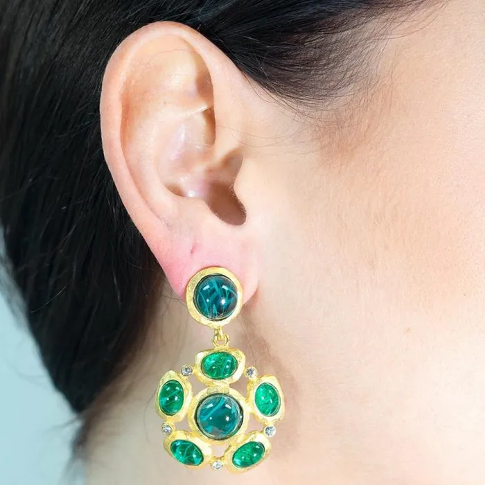 Kenneth Jay Lane Dark Color Gem Earrings Women Emerald Cabochon Pierced Or Clip Earrings