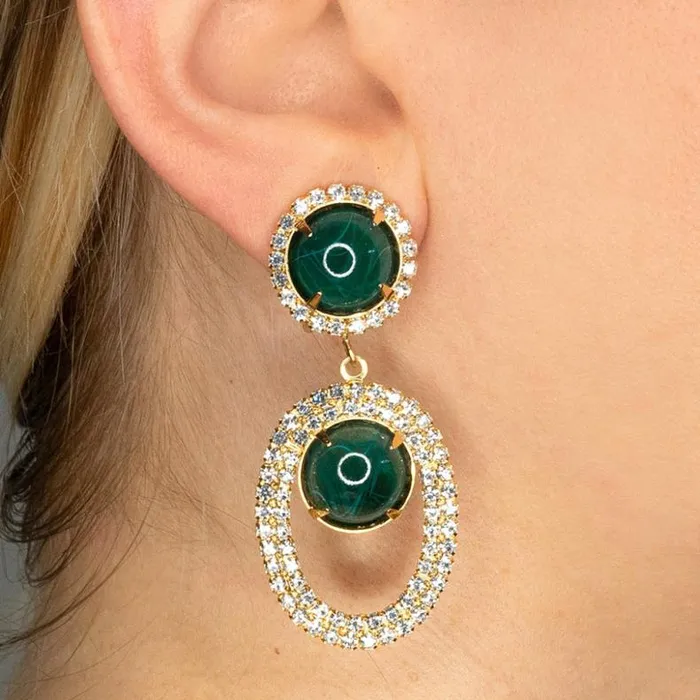 Kenneth Jay Lane Dark Color Gem Earrings Women Flawed Emerald Open Teardrop Clip Earrings