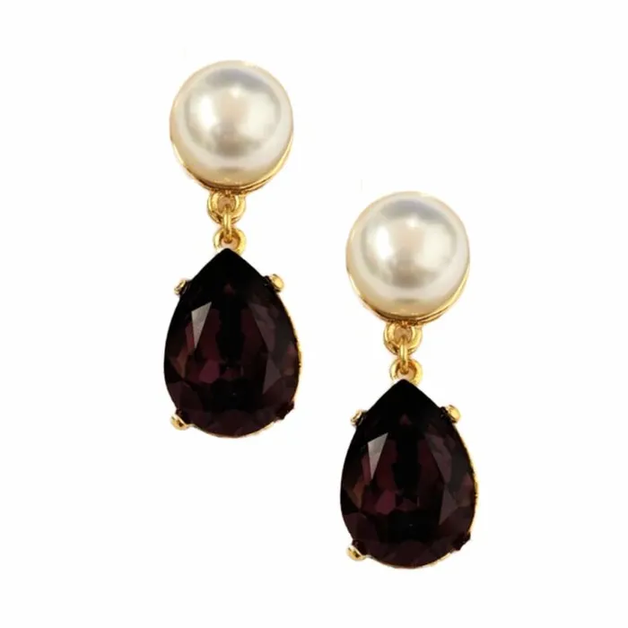 Kenneth Jay Lane Dark Color Gem Earrings Women Pearl and Amethyst Teardrop Pierced Earring Kenneth Jay Lane Dark Color Gem Earrings Women Pearl and Amethyst Teardrop Pierced Earring