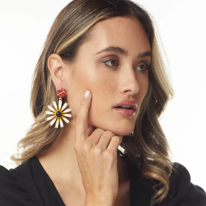Kenneth Jay Lane Light Color Earrings Women Daisy and Ladybug Earring