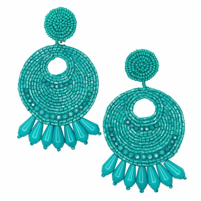 Kenneth Jay Lane Light Color Earrings Women Turquoise Seed Bead Round Gypsy Hoop With Drops Pierced Or Clip Earrin Kenneth Jay Lane Light Color Earrings Women Turquoise Seed Bead Round Gypsy Hoop With Drops Pierced Or Clip Earrin