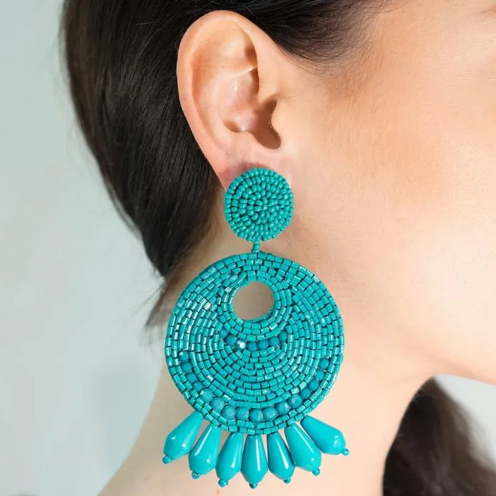 Kenneth Jay Lane Light Color Earrings Women Turquoise Seed Bead Round Gypsy Hoop With Drops Pierced Or Clip Earrin Kenneth Jay Lane Light Color Earrings Women Turquoise Seed Bead Round Gypsy Hoop With Drops Pierced Or Clip Earrin