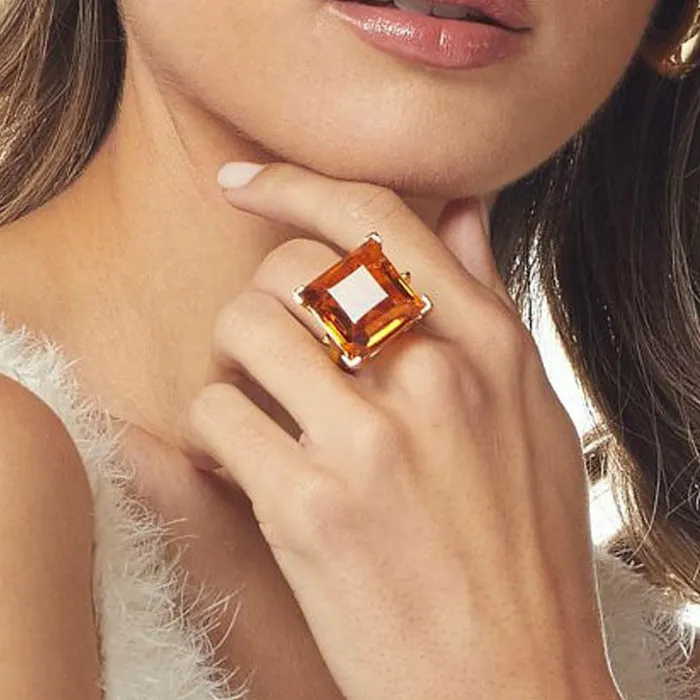 Kenneth Jay Lane Light Color Gem Rings Women Topaz Square Stone Ring