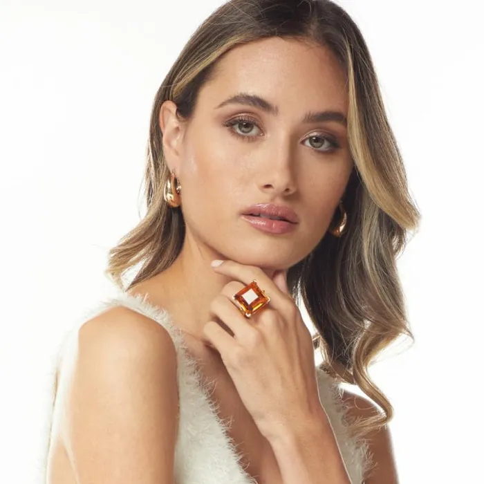 Kenneth Jay Lane Light Color Gem Rings Women Topaz Square Stone Ring Kenneth Jay Lane Light Color Gem Rings Women Topaz Square Stone Ring