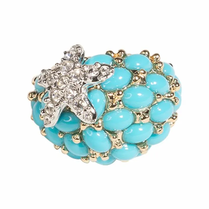 Kenneth Jay Lane Light Color Rings Women Turquoise And Crystal Starfish Ring Kenneth Jay Lane Light Color Rings Women Turquoise And Crystal Starfish Ring