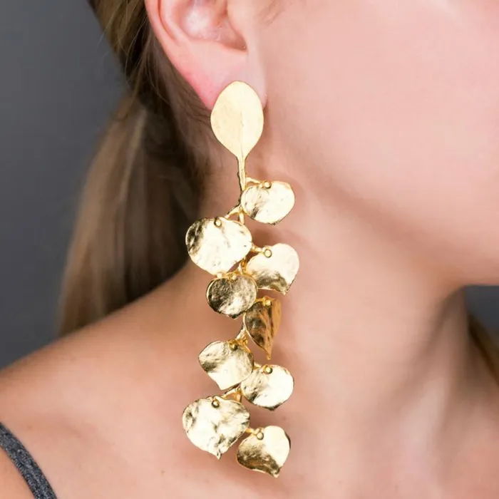 Kenneth Jay Lane Metallic Finish Earrings Women Cascading Leaf Earrings