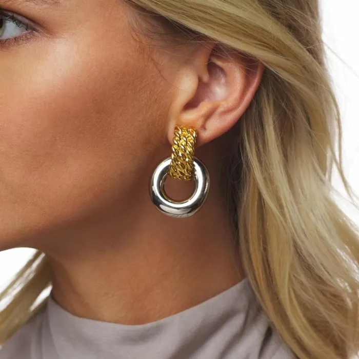 Kenneth Jay Lane Metallic Finish Earrings Women Gold and Silver Doorknocker Clip Earring