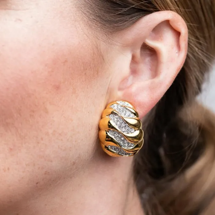 Kenneth Jay Lane Metallic Finish Earrings Women Gold And Rhinestone Wave Dome Clip Earrings Kenneth Jay Lane Metallic Finish Earrings Women Gold And Rhinestone Wave Dome Clip Earrings