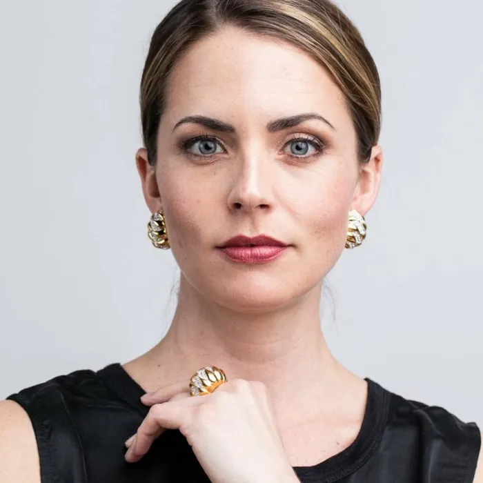 Kenneth Jay Lane Metallic Finish Earrings Women Gold And Rhinestone Wave Dome Clip Earrings