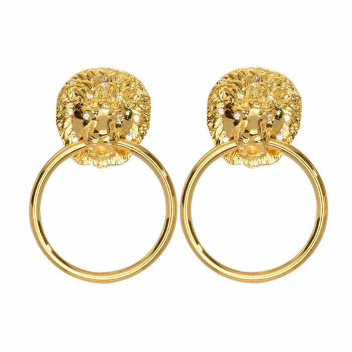 Kenneth Jay Lane Metallic Finish Earrings Women Lion Head Doorknocker Pierced Or Clip Earrings Kenneth Jay Lane Metallic Finish Earrings Women Lion Head Doorknocker Pierced Or Clip Earrings