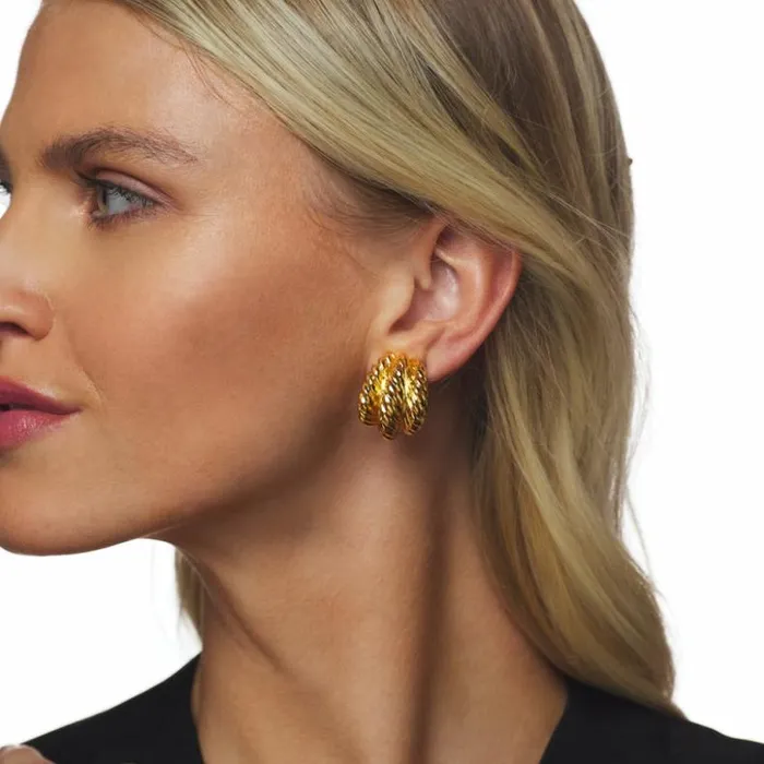 Kenneth Jay Lane Metallic Finish Earrings Women Polished Gold Twist Hoop Clip Earring