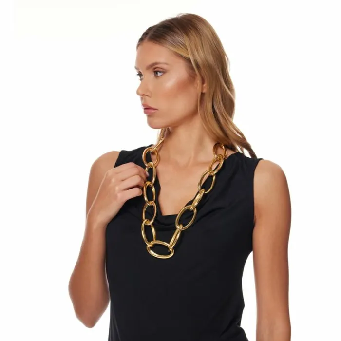 Kenneth Jay Lane Metallic Finish Necklaces Women Adjustable Polished Gold Oval Link Chain Necklace Kenneth Jay Lane Metallic Finish Necklaces Women Adjustable Polished Gold Oval Link Chain Necklace