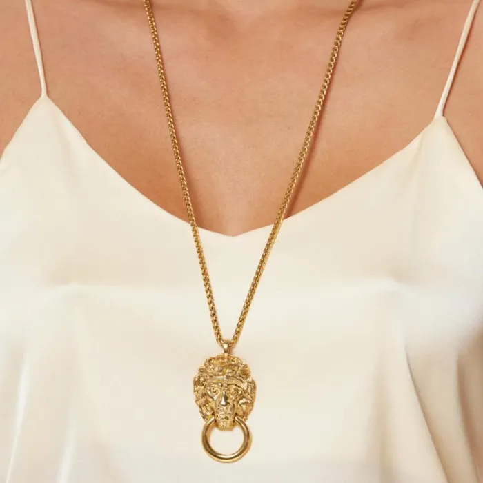 Kenneth Jay Lane Metallic Finish Necklaces Women Lion Head Pendant Necklace