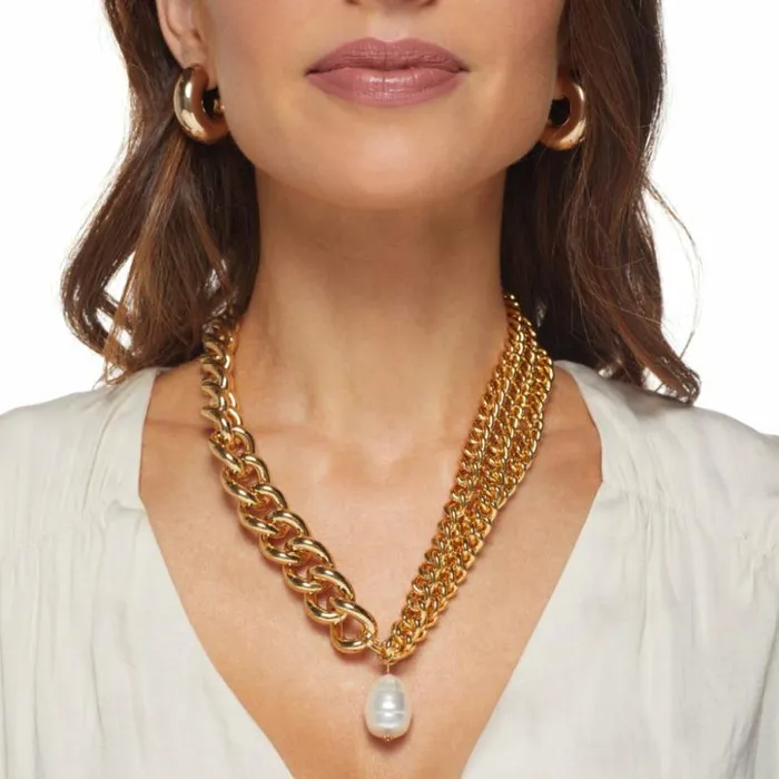 Kenneth Jay Lane Metallic Finish Necklaces Women Multi Chain Necklace With Baroque Pearl Kenneth Jay Lane Metallic Finish Necklaces Women Multi Chain Necklace With Baroque Pearl
