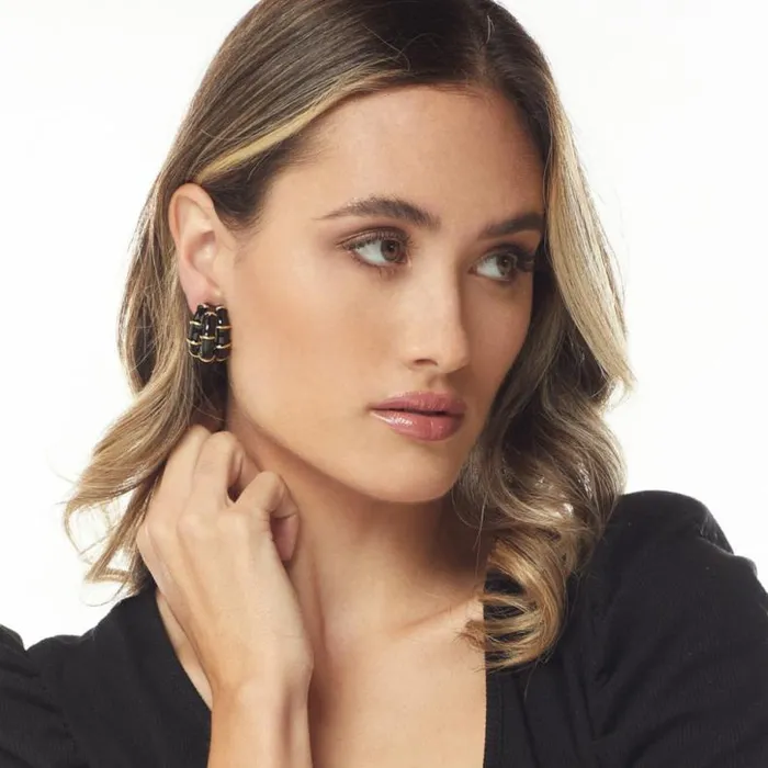 Kenneth Jay Lane Natural Earrings Women Black Bamboo Hoop Clip Earring
