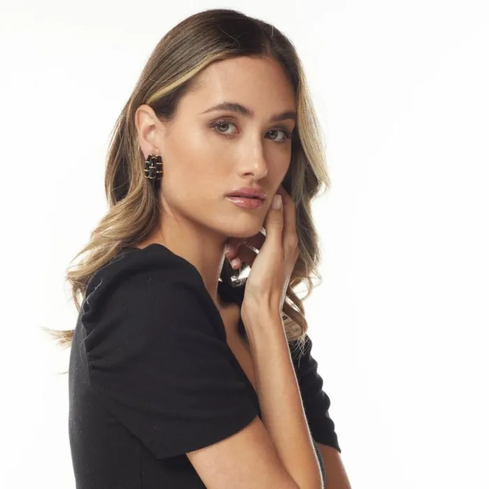 Kenneth Jay Lane Natural Earrings Women Black Bamboo Hoop Clip Earring