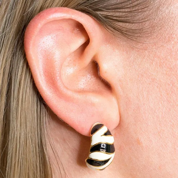 Kenneth Jay Lane Natural Earrings Women Tiger Stripe Pierced Or Clip Earrings