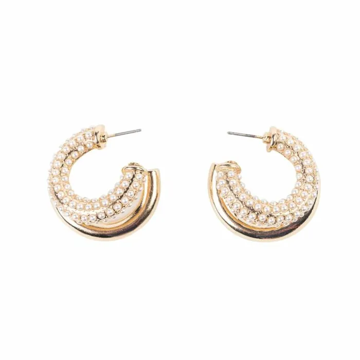 Kenneth Jay Lane Pearl Earrings Women Gold And Pearl Double Hoop Earring