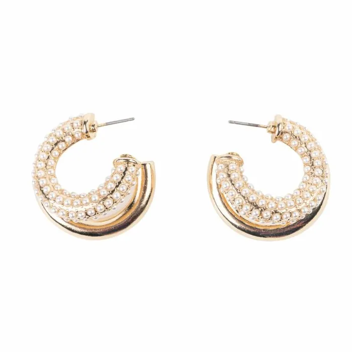 Kenneth Jay Lane Pearl Earrings Women Gold And Pearl Double Hoop Earring