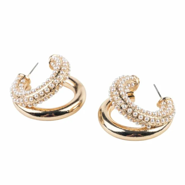 Kenneth Jay Lane Pearl Earrings Women Gold And Pearl Double Hoop Earring