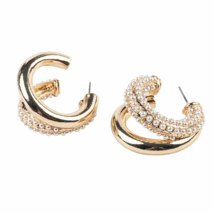 Kenneth Jay Lane Pearl Earrings Women Gold And Pearl Double Hoop Earring