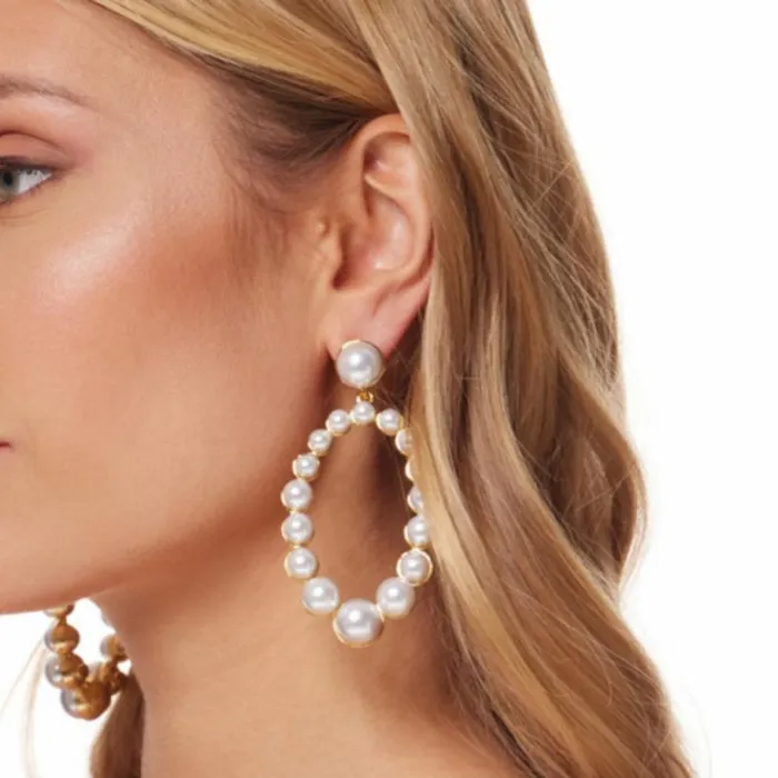 Kenneth Jay Lane Pearl Earrings Women Gold Oval Shape With Pearls Graduated Drop Earring Kenneth Jay Lane Pearl Earrings Women Gold Oval Shape With Pearls Graduated Drop Earring