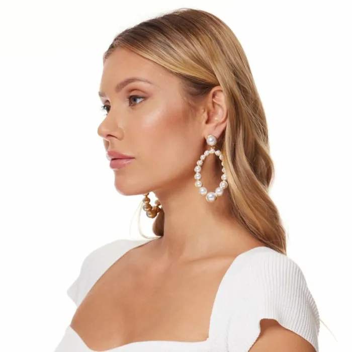 Kenneth Jay Lane Pearl Earrings Women Gold Oval Shape With Pearls Graduated Drop Earring Kenneth Jay Lane Pearl Earrings Women Gold Oval Shape With Pearls Graduated Drop Earring