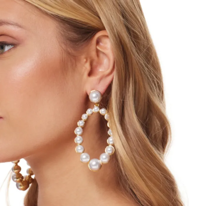 Kenneth Jay Lane Pearl Earrings Women Gold Oval Shape With Pearls Graduated Drop Earring Kenneth Jay Lane Pearl Earrings Women Gold Oval Shape With Pearls Graduated Drop Earring