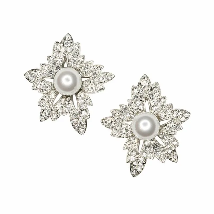 Kenneth Jay Lane Pearl Earrings Women White Pearl Flower Clip Earrings