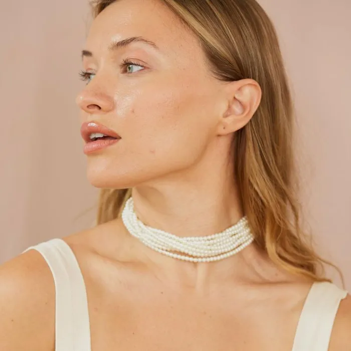 Kenneth Jay Lane Pearl Necklaces Women Eight Row Pearl Choker