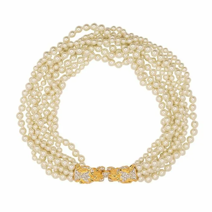 Kenneth Jay Lane Pearl Necklaces Women Pearl Lion Head Necklace