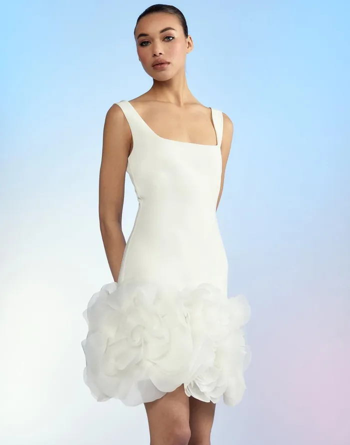 Kourtney Organza Flower Hem Dress 8211 White Women Cynthia Rowley Dresses
