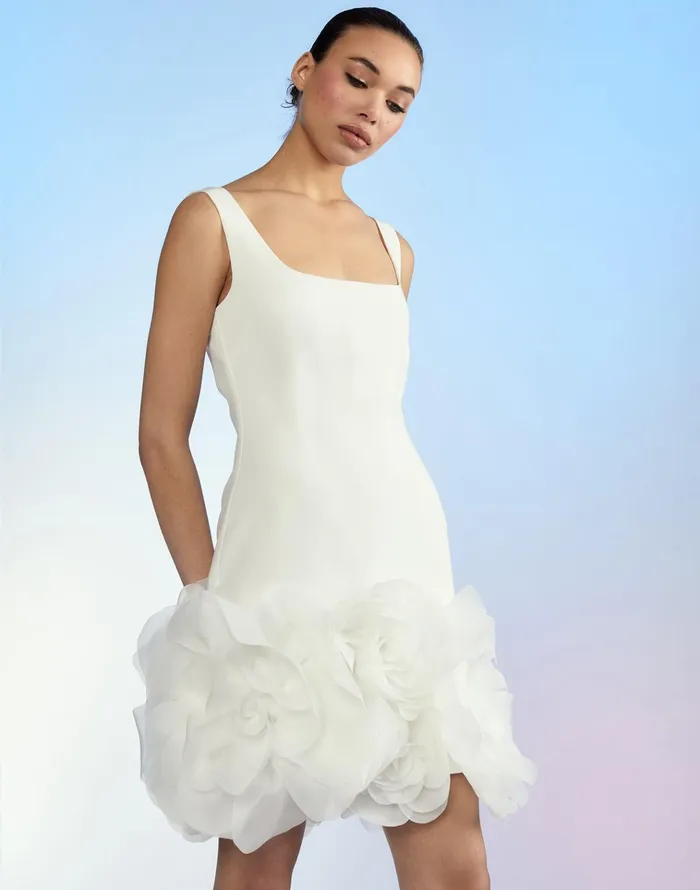 Kourtney Organza Flower Hem Dress 8211 White Women Cynthia Rowley Dresses