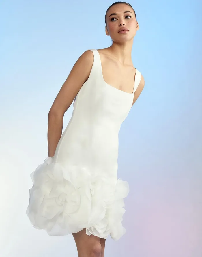 Kourtney Organza Flower Hem Dress 8211 White Women Cynthia Rowley Dresses